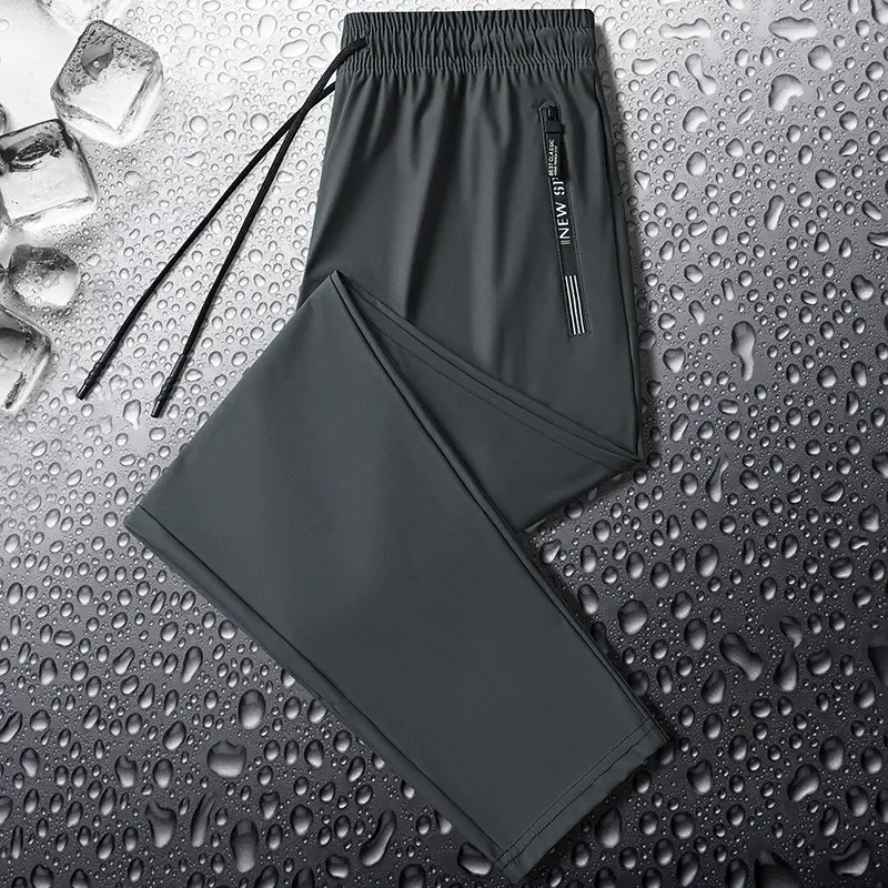 Zippered Ice Silk Sweatpants Large Elastic Band - Image 10