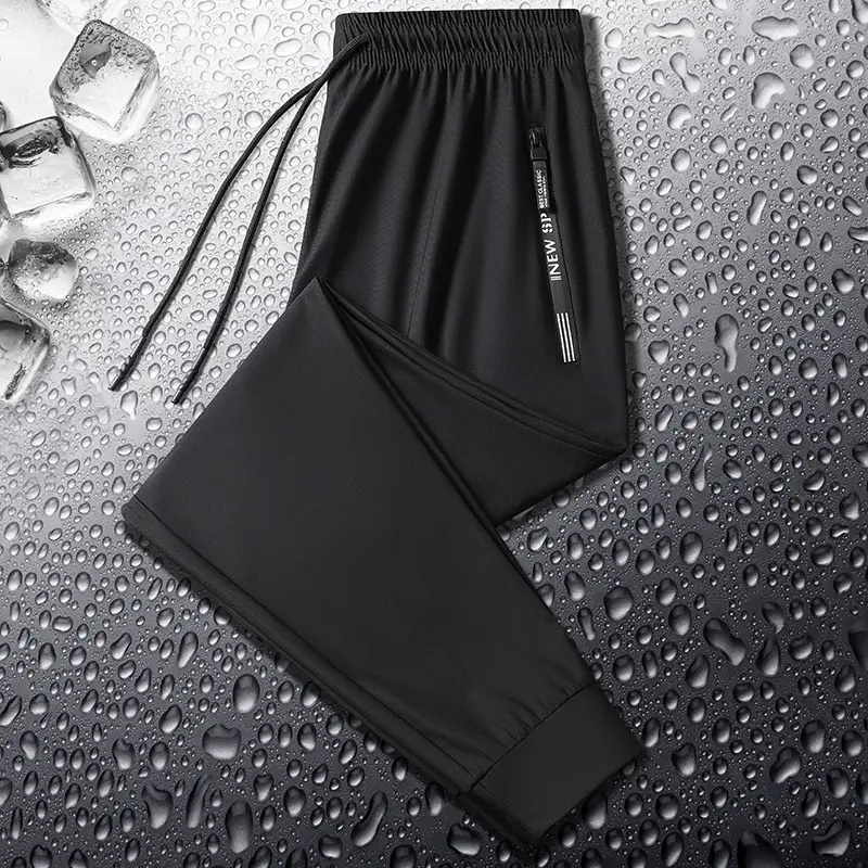 Zippered Ice Silk Sweatpants Large Elastic Band - Image 11