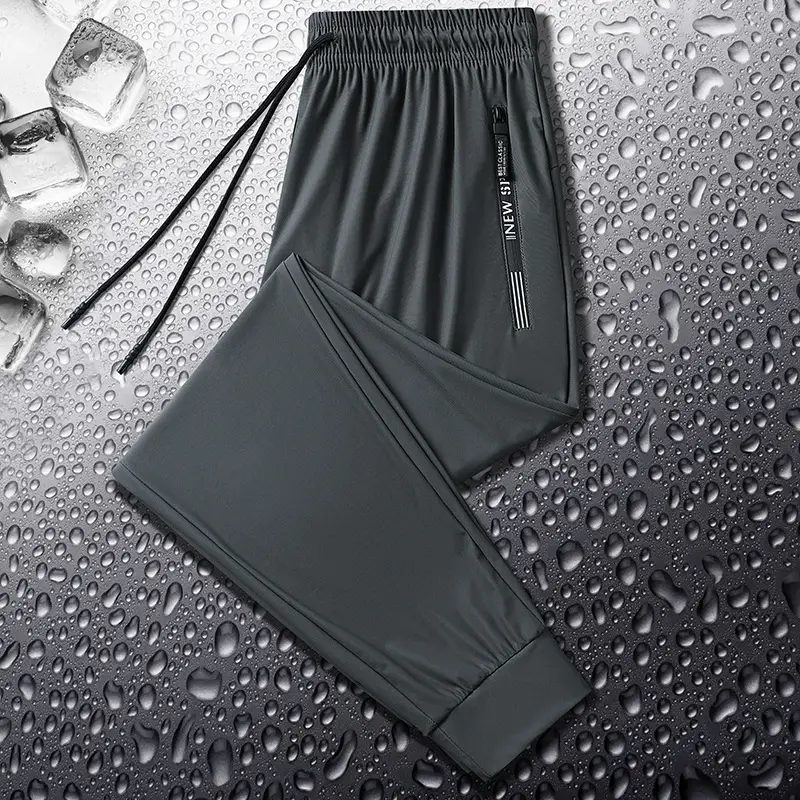 Zippered Ice Silk Sweatpants Large Elastic Band - Image 12