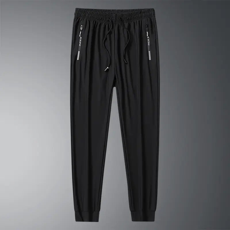 Zippered Ice Silk Sweatpants Large Elastic Band - Image 3