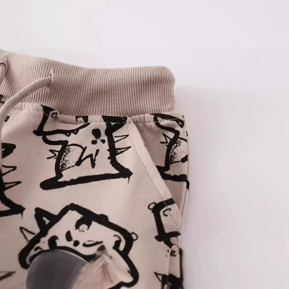 Kids Cotton Terry Pants with Cat Print for Boys - Image 3