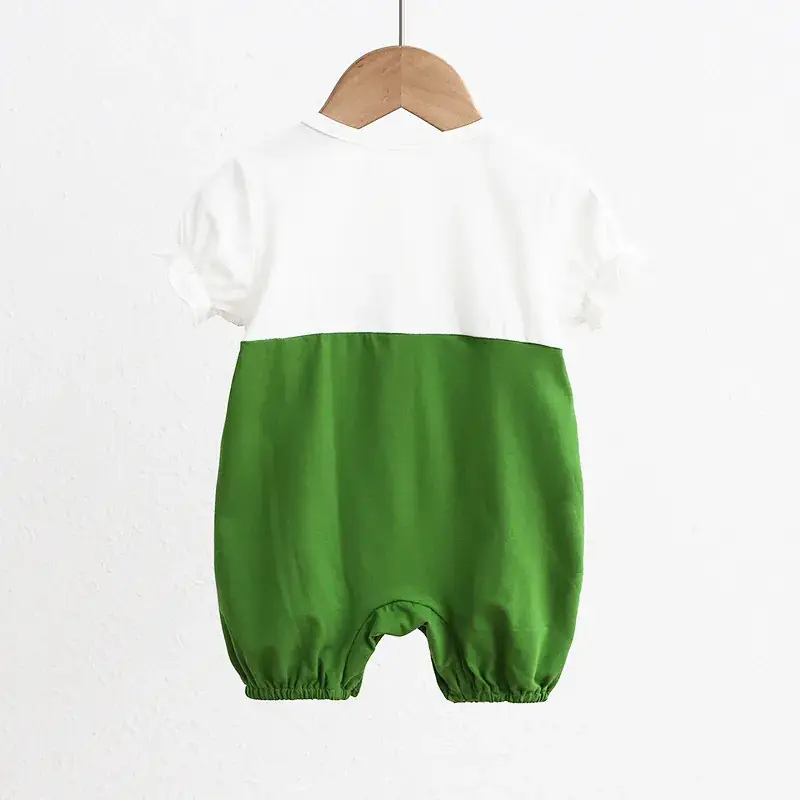 Newborn Baby Jumpsuit Green White Two-Piece Summer - Image 2