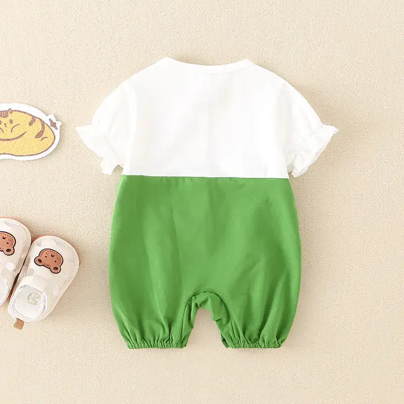 Newborn Baby Jumpsuit Green White Two-Piece Summer - Image 4