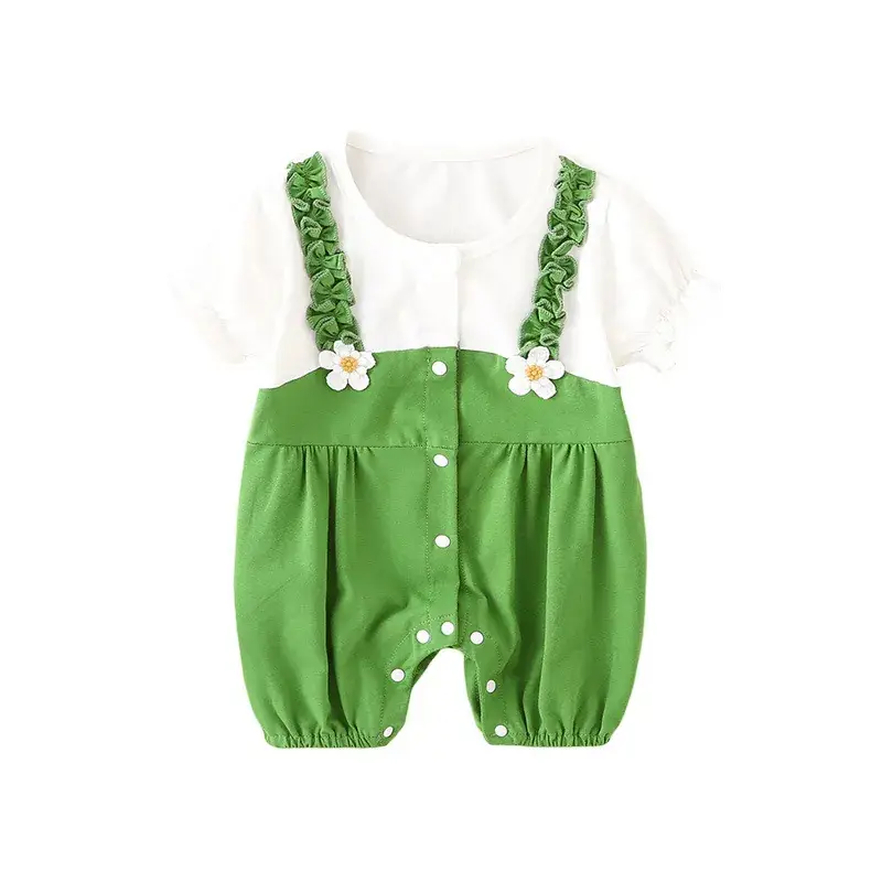 Newborn Baby Jumpsuit Green White Two-Piece Summer - Image 5