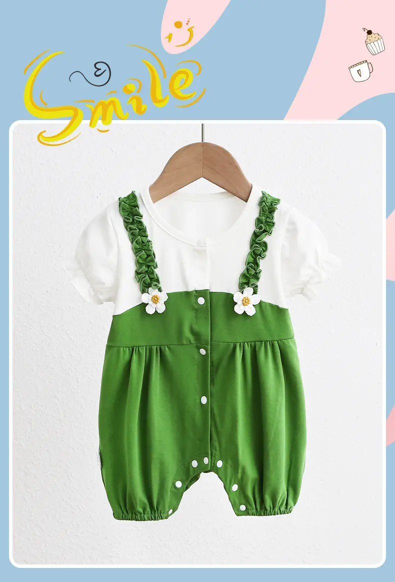 Newborn Baby Jumpsuit Green White Two-Piece Summer — feature 23
