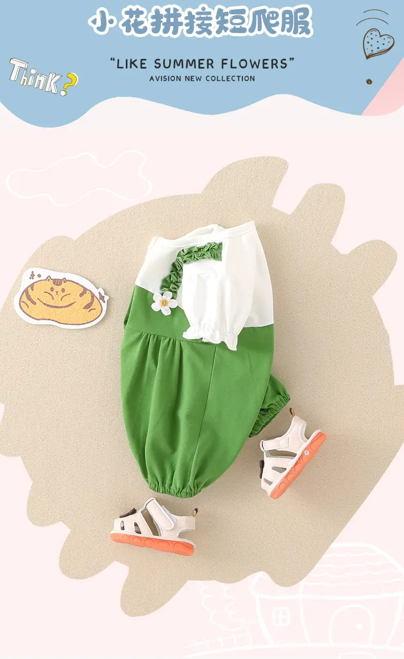 Newborn Baby Jumpsuit Green White Two-Piece Summer — feature 24