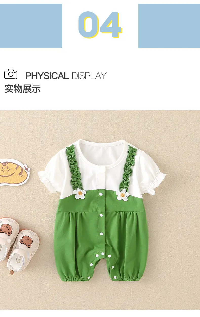 Newborn Baby Jumpsuit Green White Two-Piece Summer — feature 31
