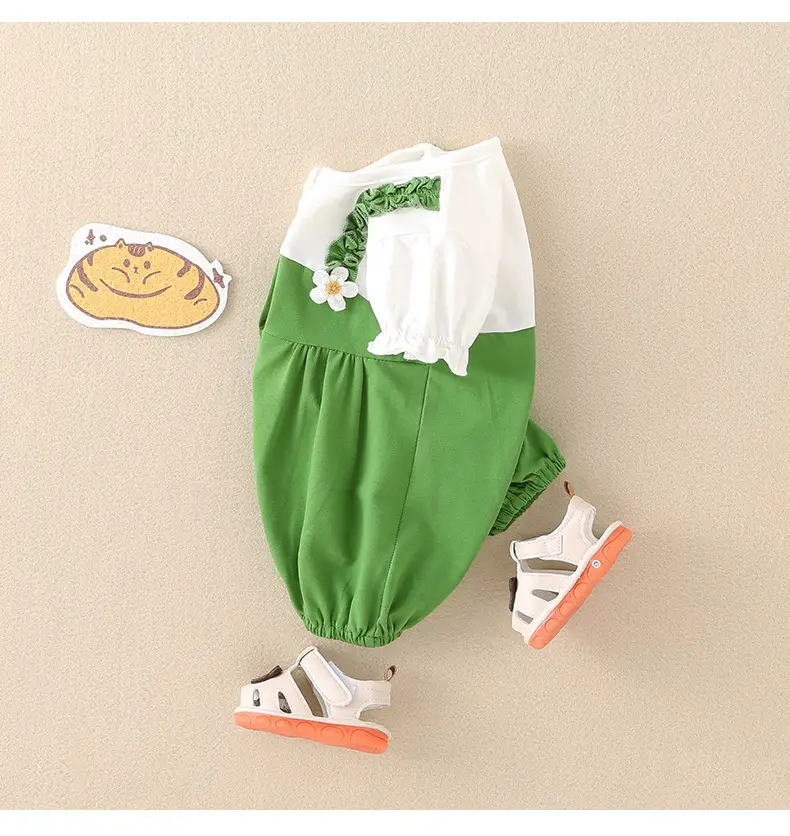 Newborn Baby Jumpsuit Green White Two-Piece Summer — feature 33