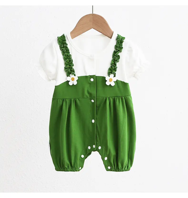 Newborn Baby Jumpsuit Green White Two-Piece Summer — feature 34