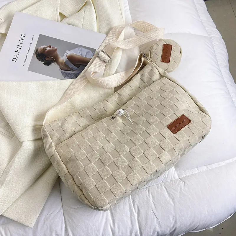 Women's Beige Woven Shoulder Tote Bag Spring 2023