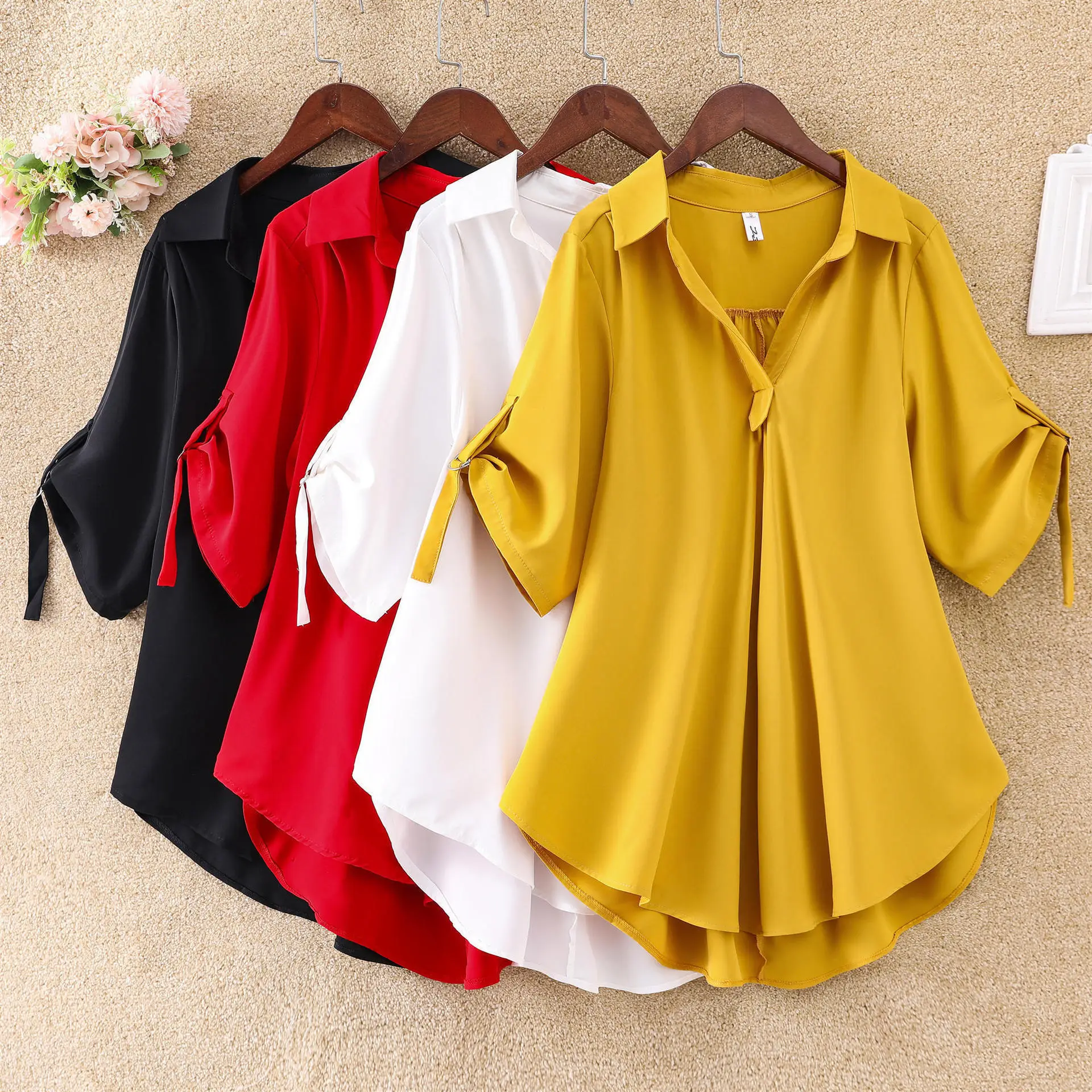 Red Chiffon Shirt for Women 2023 Summer Large Size - Image 5