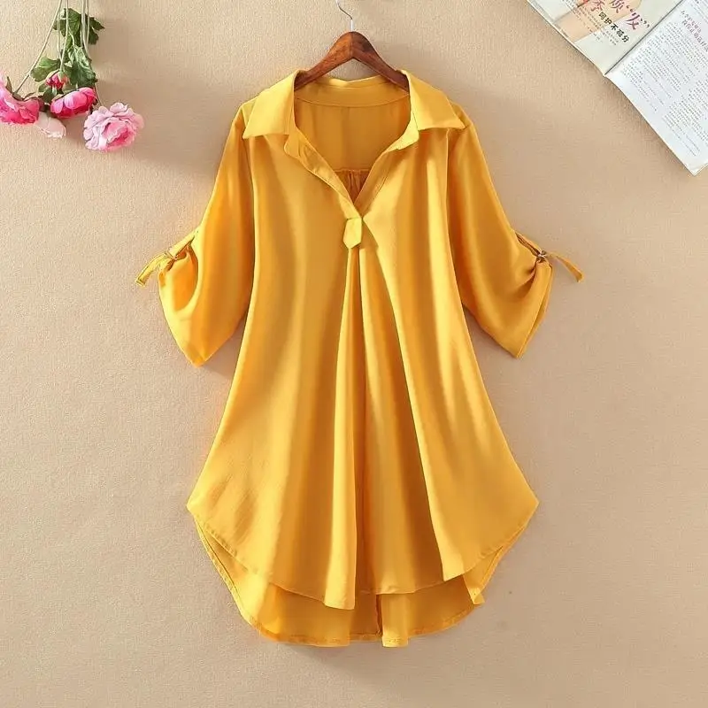 Red Chiffon Shirt for Women 2023 Summer Large Size - Image 4