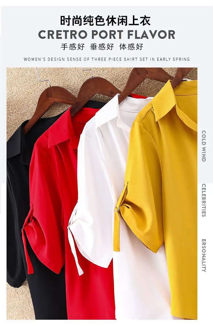 Red Chiffon Shirt for Women 2023 Summer Large Size — feature 13