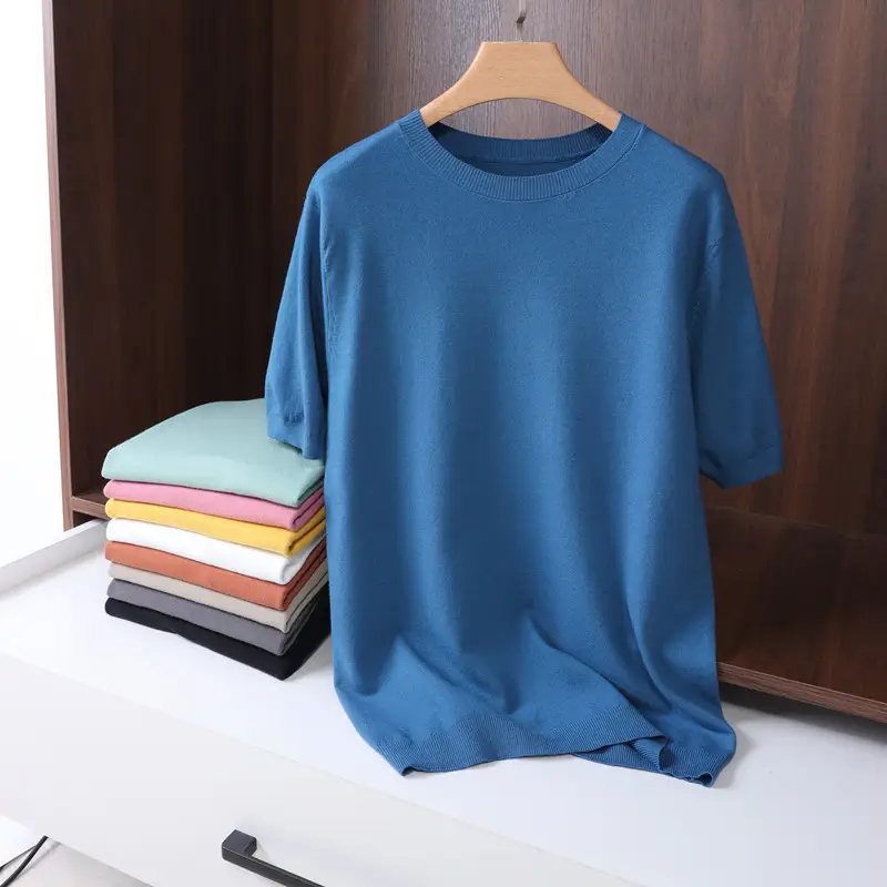 Men Grey Knit Turtleneck Short Sleeve Casual Wear - Image 11