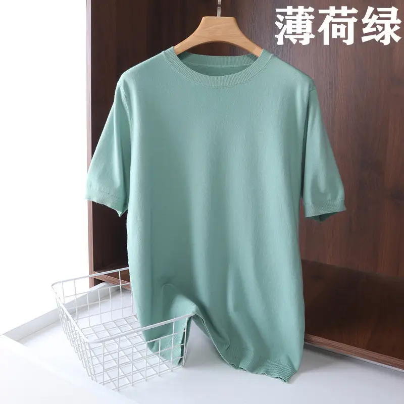 Men Grey Knit Turtleneck Short Sleeve Casual Wear - Image 9