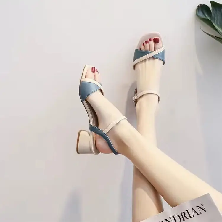 Women's Black White Mid-heel Sandals 2023 Summer - Image 5