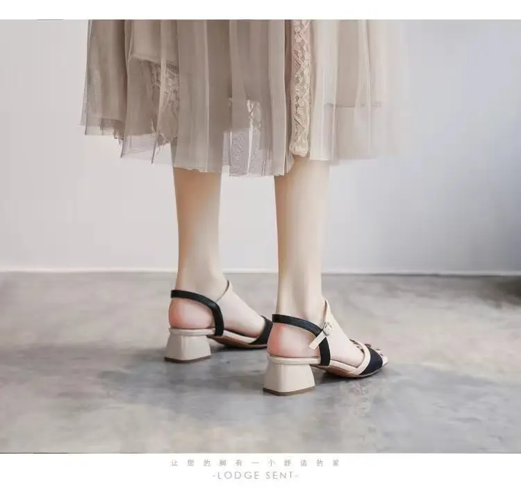 Women's Black White Mid-heel Sandals 2023 Summer — feature 11