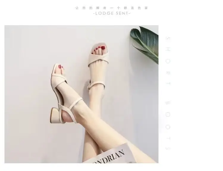 Women's Black White Mid-heel Sandals 2023 Summer — feature 3
