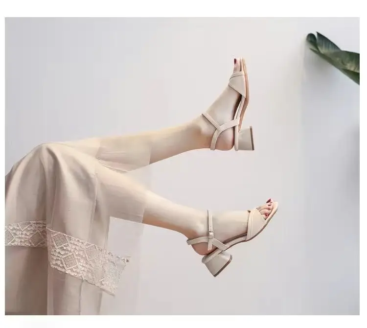 Women's Black White Mid-heel Sandals 2023 Summer — feature 6