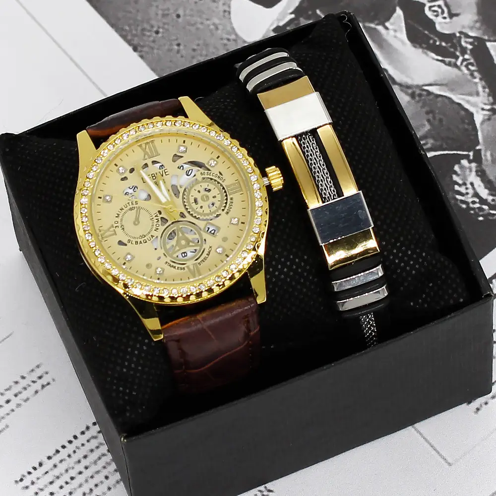 Golden Skeleton Watch for Men with Quartz Movement - Image 2