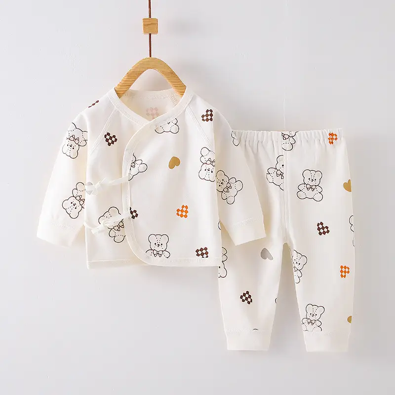 Newborn Baby Pure Cotton Bear Print Suit Cream — feature 36