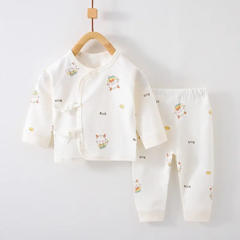 Newborn Baby Pure Cotton Bear Print Suit Cream - Image 12