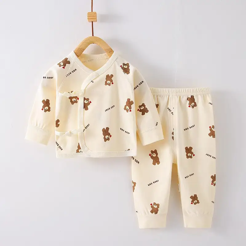 Newborn Baby Pure Cotton Bear Print Suit Cream - Image 2