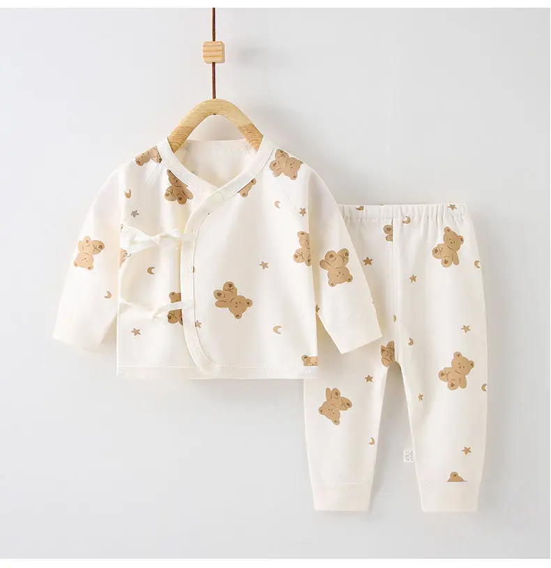 Newborn Baby Pure Cotton Bear Print Suit Cream - Image 3