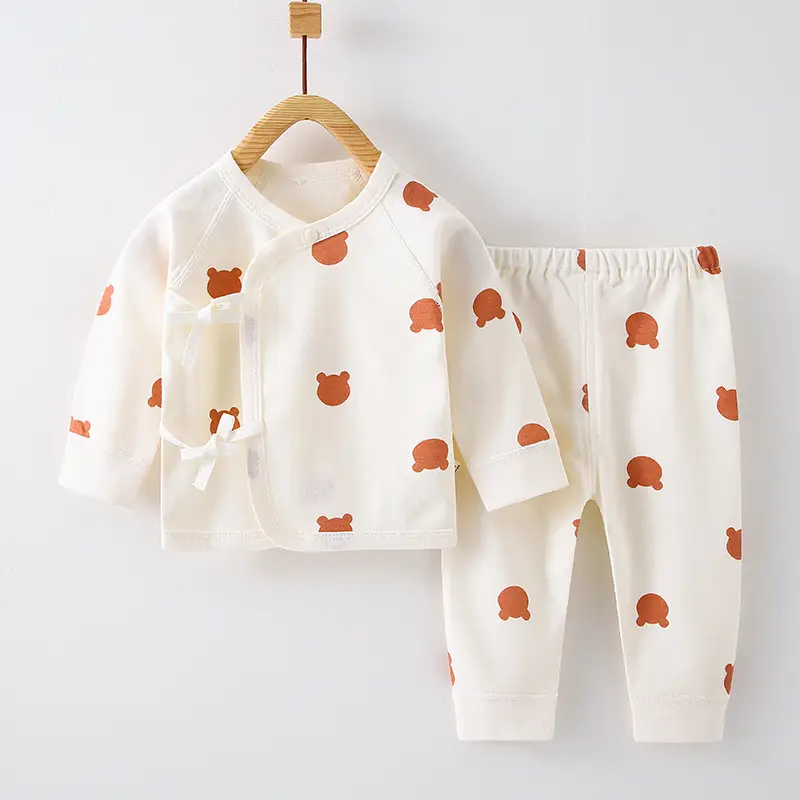 Newborn Baby Pure Cotton Bear Print Suit Cream - Image 4