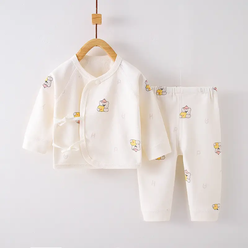 Newborn Baby Pure Cotton Bear Print Suit Cream - Image 7