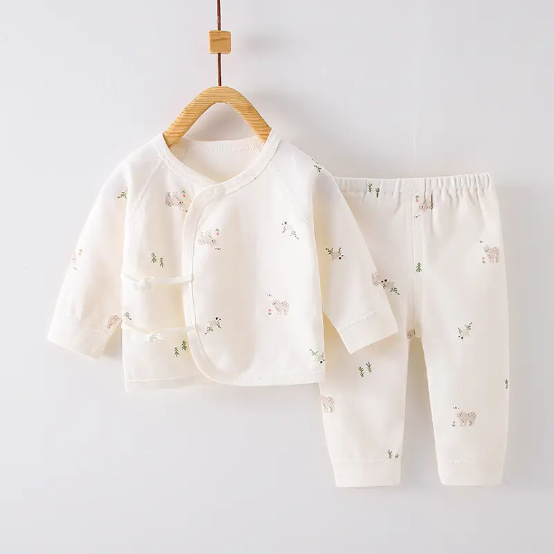 Newborn Baby Pure Cotton Bear Print Suit Cream - Image 8