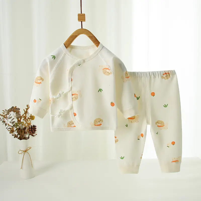Newborn Baby Pure Cotton Bear Print Suit Cream - Image 9