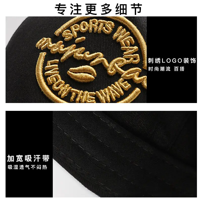 Men's Black Cotton Baseball Cap with Logo - Image 7