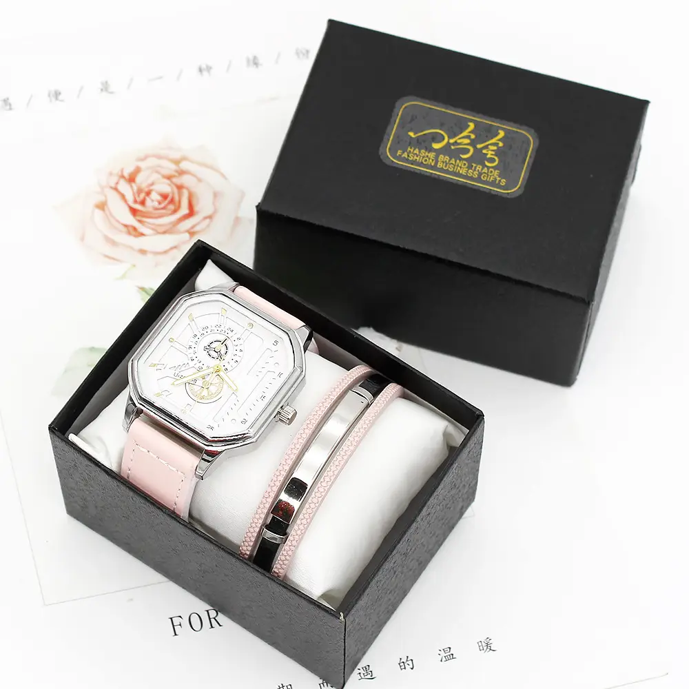 Women's Pink Quartz Watch with Leather Band - Image 3