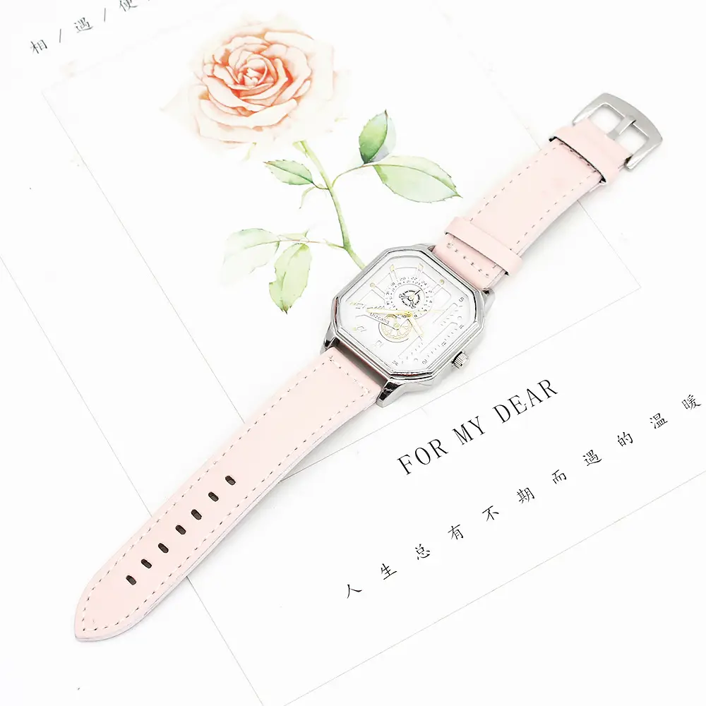 Women's Pink Quartz Watch with Leather Band — feature 9