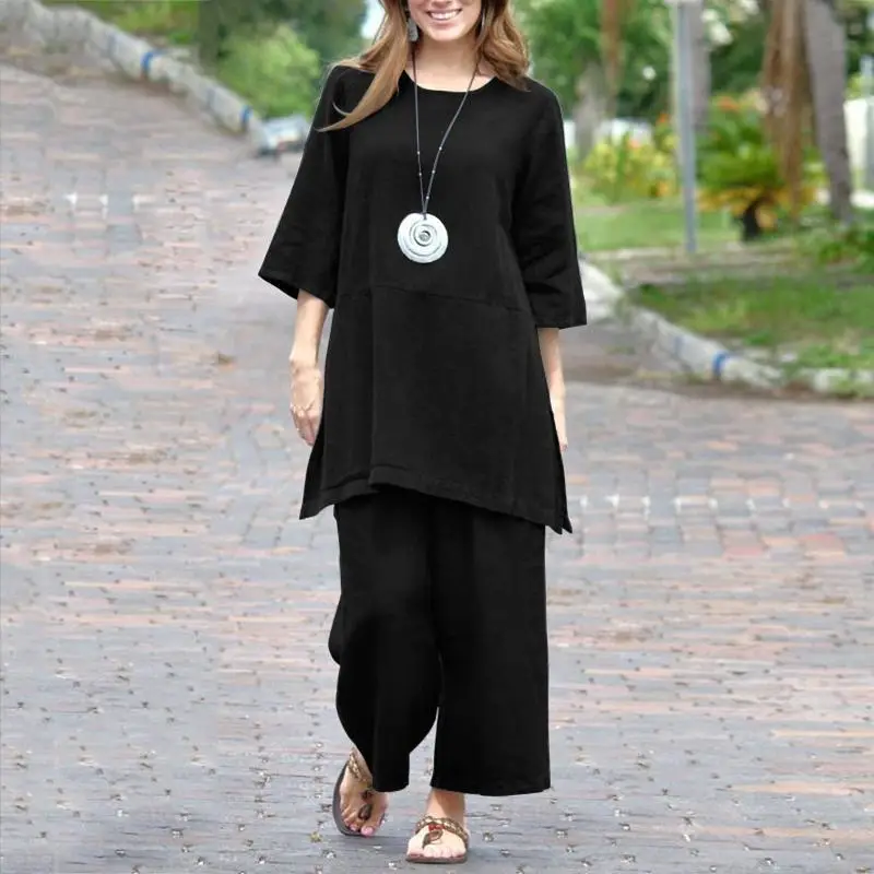 2023 Women's Cotton Linen Long Sleeve Pants Set Large - Image 6