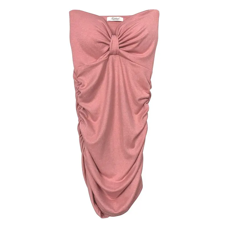Pink Slim Fit Chest Strapless Dress for Women - Image 10