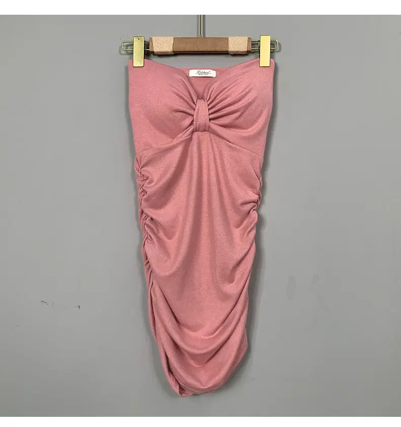 Pink Slim Fit Chest Strapless Dress for Women — feature 18