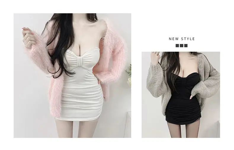 Pink Slim Fit Chest Strapless Dress for Women — feature 2