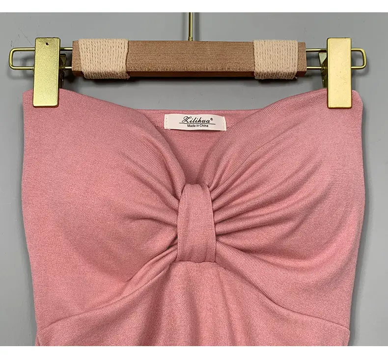 Pink Slim Fit Chest Strapless Dress for Women — feature 20