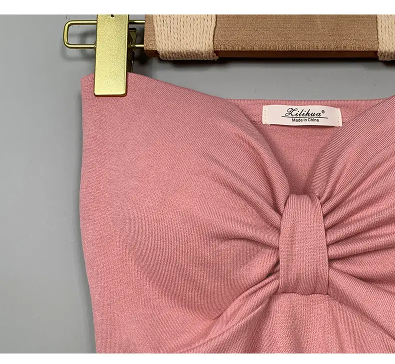 Pink Slim Fit Chest Strapless Dress for Women — feature 21