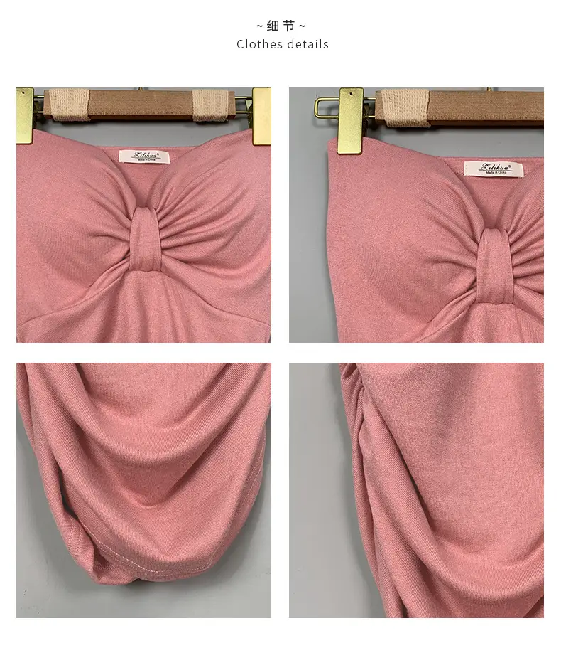 Pink Slim Fit Chest Strapless Dress for Women — feature 4