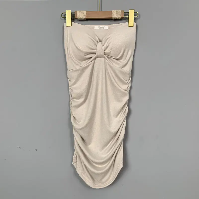 Pink Slim Fit Chest Strapless Dress for Women - Image 3