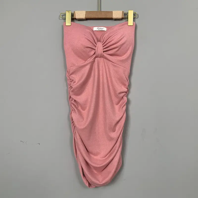 Pink Slim Fit Chest Strapless Dress for Women - Image 4