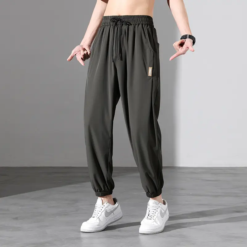 Men Ice Silk Pants Black Plus Size 2023 - Image 4