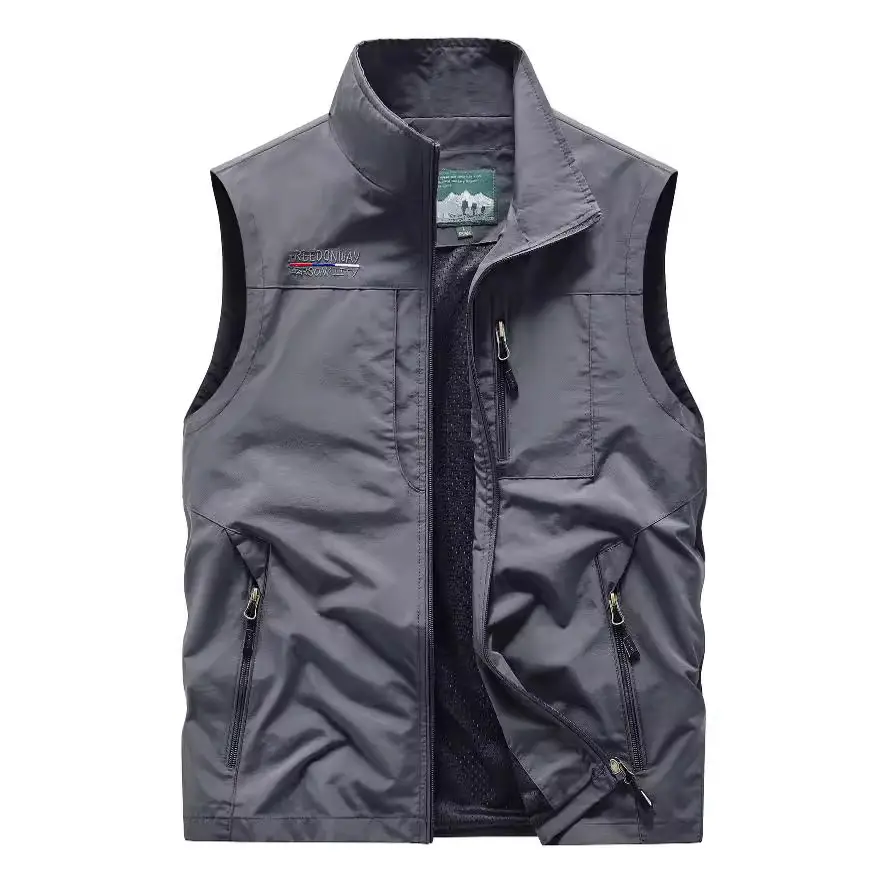 Men's Grey Puffer Vest with 5 Pockets - Image 7