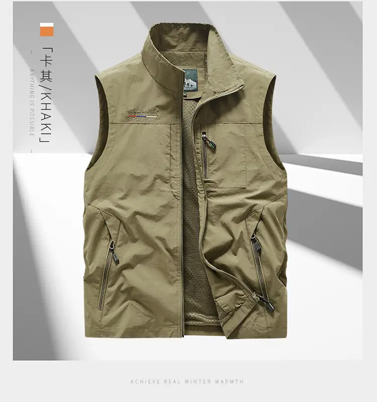 Men's Grey Puffer Vest with 5 Pockets — feature 11