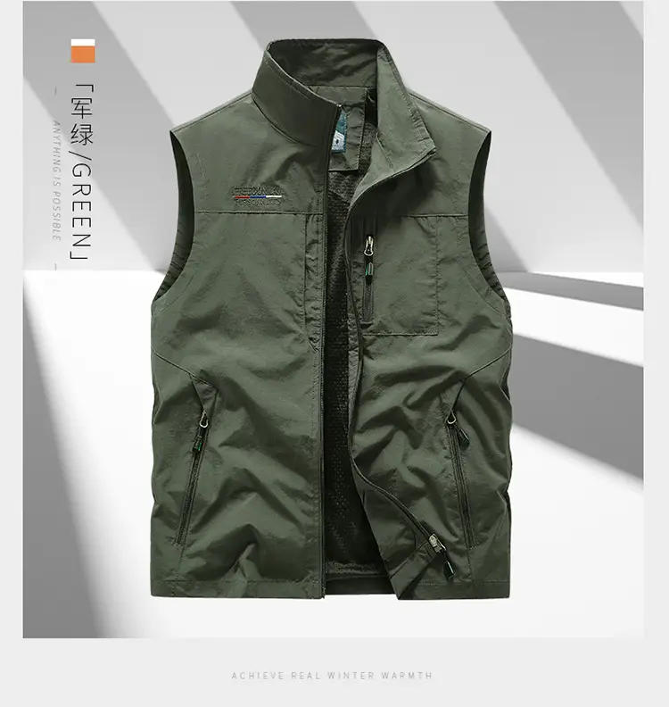 Men's Grey Puffer Vest with 5 Pockets — feature 12