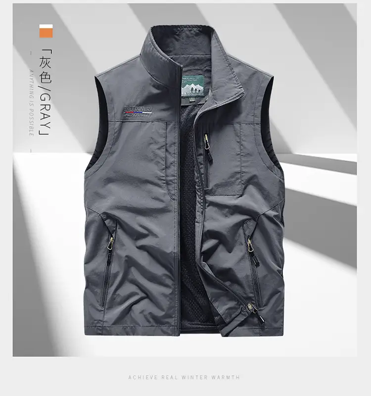 Men's Grey Puffer Vest with 5 Pockets — feature 13