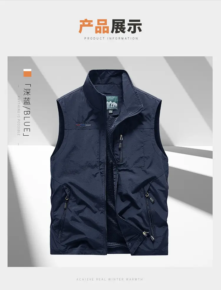 Men's Grey Puffer Vest with 5 Pockets — feature 8